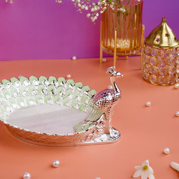 Silver Enamel Peacock Platter – Luxurious Decorative & Gifting Tray