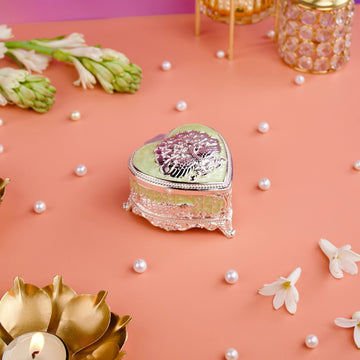 Elegant Heart-Shaped Silver Enamel Box for Jewelry, Dry Fruits & Gifting