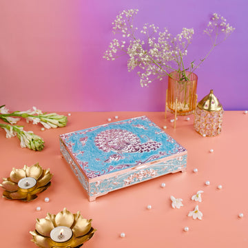 Peacock Enamel Dry Fruit Box – 4 Compartment