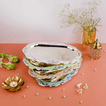 Premium Handcrafted Silver Enamel Serving Tray