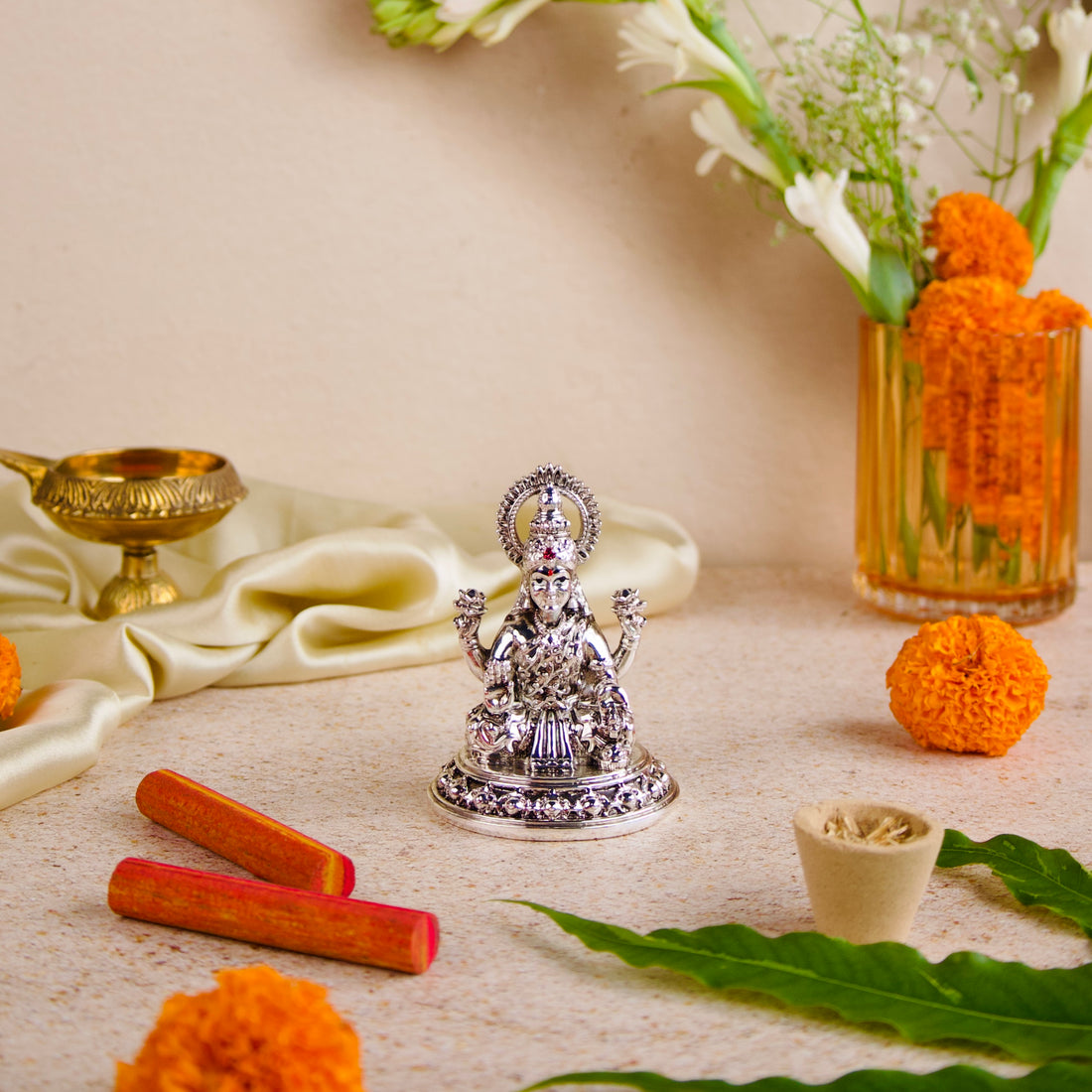999 Silver Plated Ganesh Lakshmi Ji Idol Set – 3.5 Inch