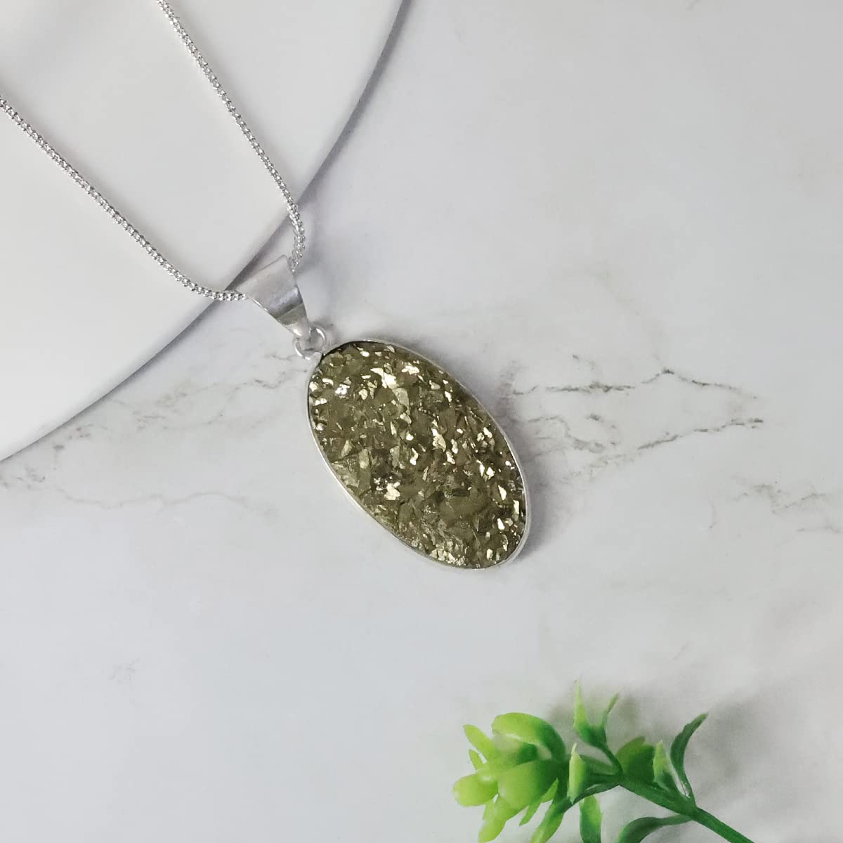 Pyrite Stone Pendant Money Magnet Crystal Locket & Chain