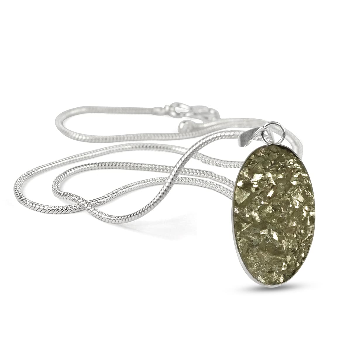 Pyrite Stone Pendant Money Magnet Crystal Locket & Chain