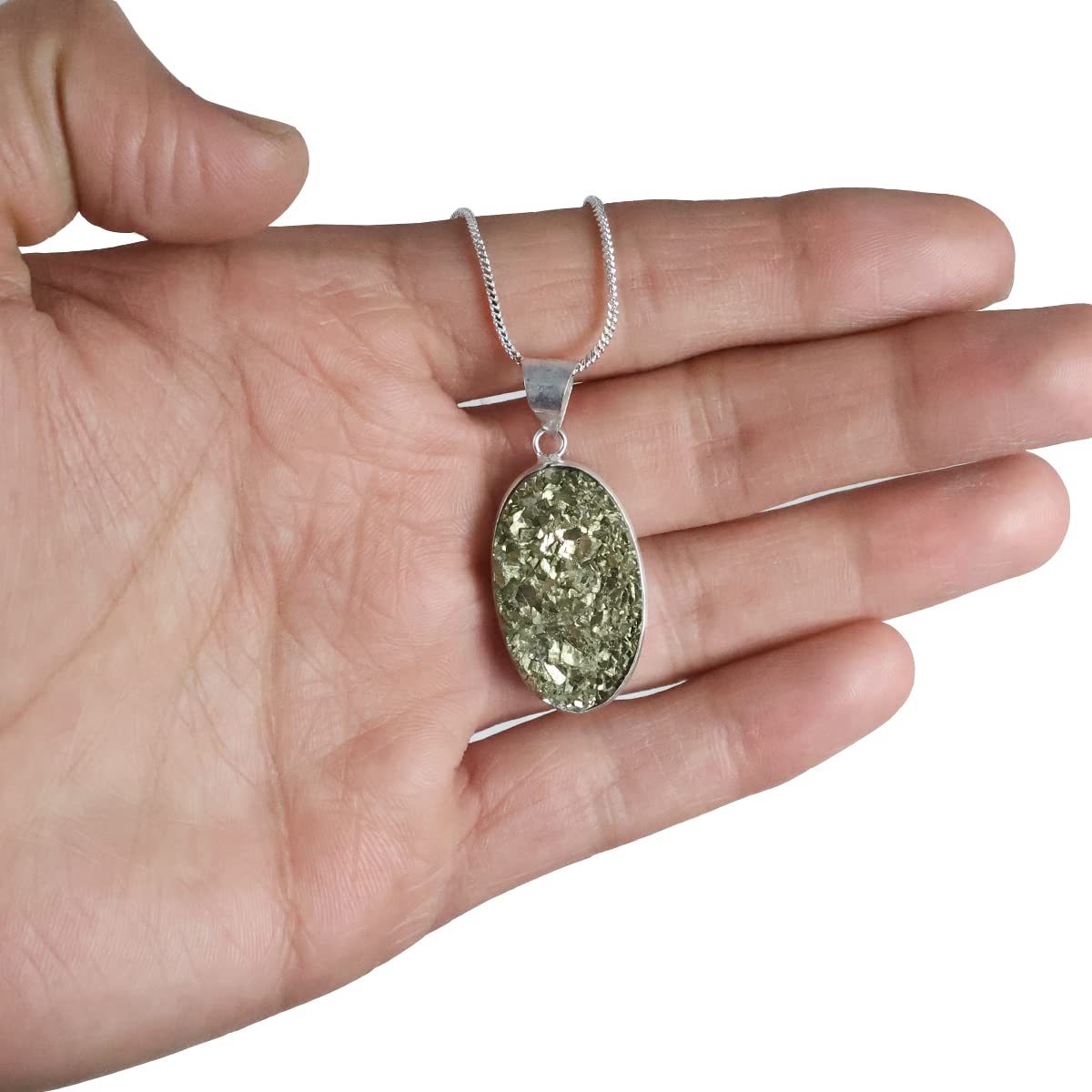 Pyrite Stone Pendant Money Magnet Crystal Locket & Chain