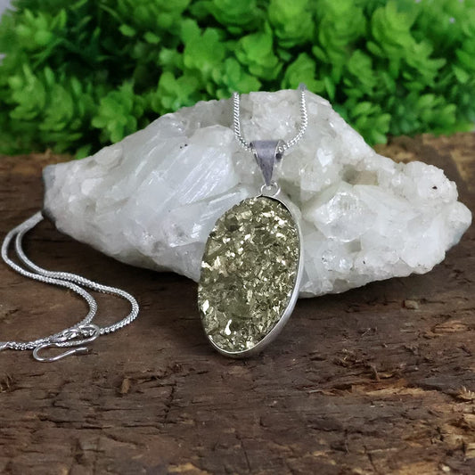 Pyrite Stone Pendant Money Magnet Crystal Locket & Chain