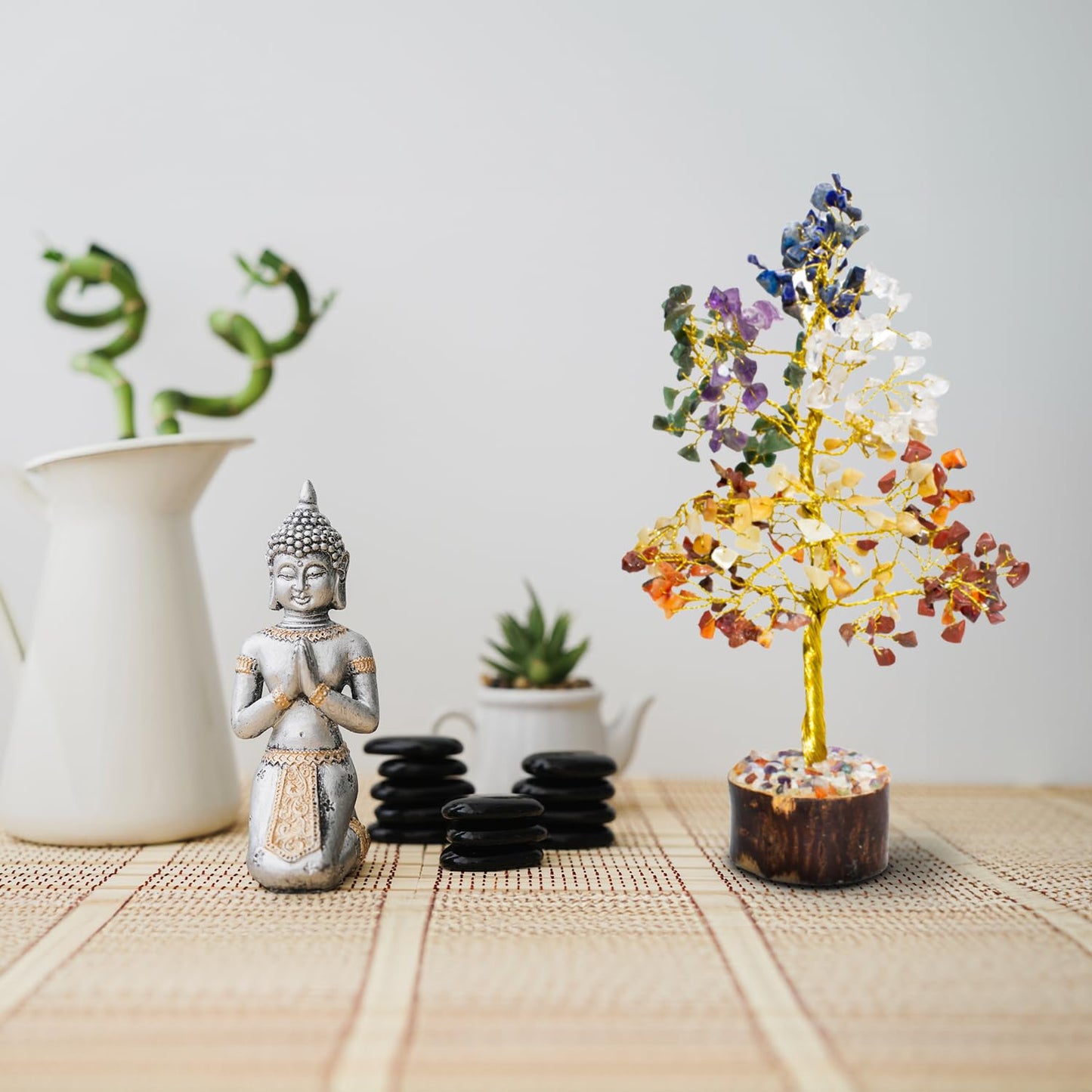 7 Chakra Crystal Tree 150 Chips Wood Base