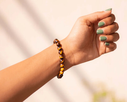 Tiger Eye Crystal Stone Bracelet for Will Power and Protection from Black Magic